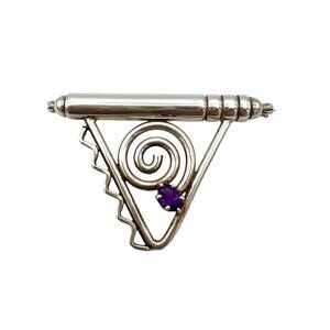 Joan Z. Horn Sterling Silver Brooch Pin Faceted Amethyst Geometric Modernist 925